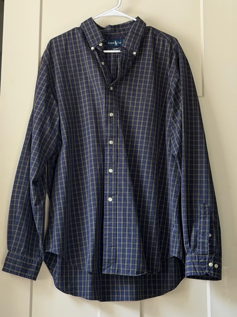 VTG Ralph Lauren Blue & Green Plaid Button-Down Shirt - Men's Sz XL preppy fall